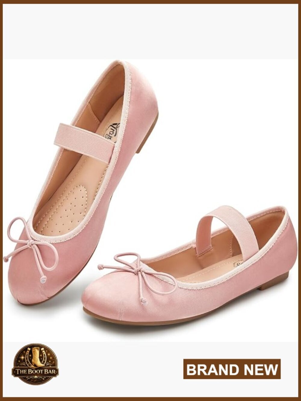 Women's Ballet Flats with Bow and Elastic Strap - Comfortable Dress Shoes